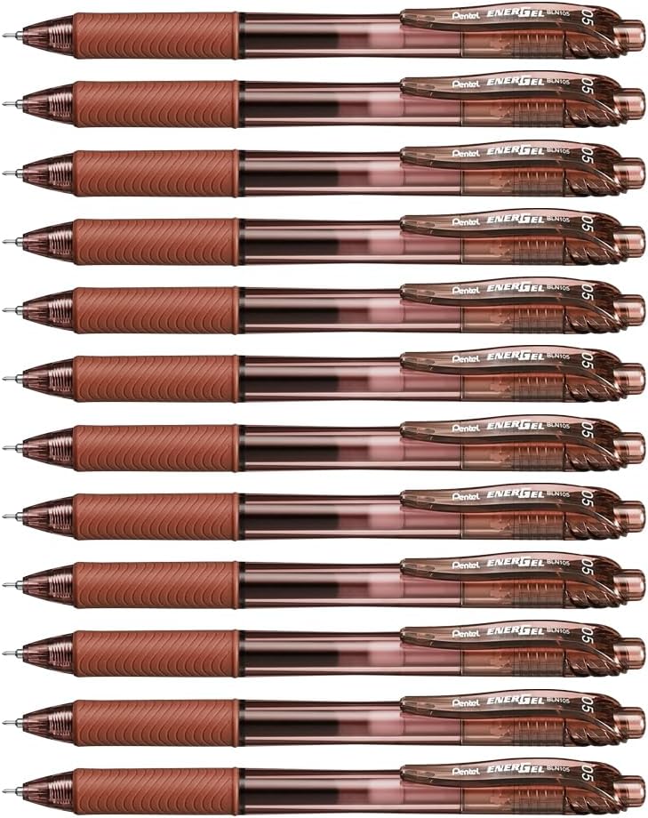 EnerGel X Retractable Liquid Gel Rollerball Pen, Everyday Writing, Office Supplies, School Supplies, 0.5mm Fine Needle Point, Brown Ink, BLN105-E, Box of 12