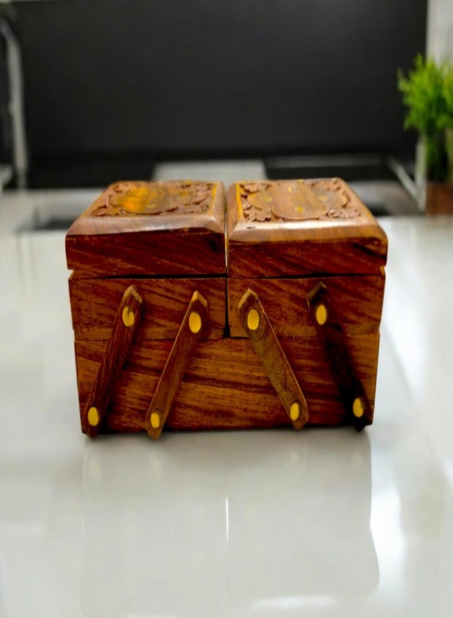 Artisans Bazar Antique Sliding Wooden Jewellery Box (Brass n Carving) for Women/girls Flip Flap Handmade Gift,Best For Jewellery storage -8 Inches - Image 4