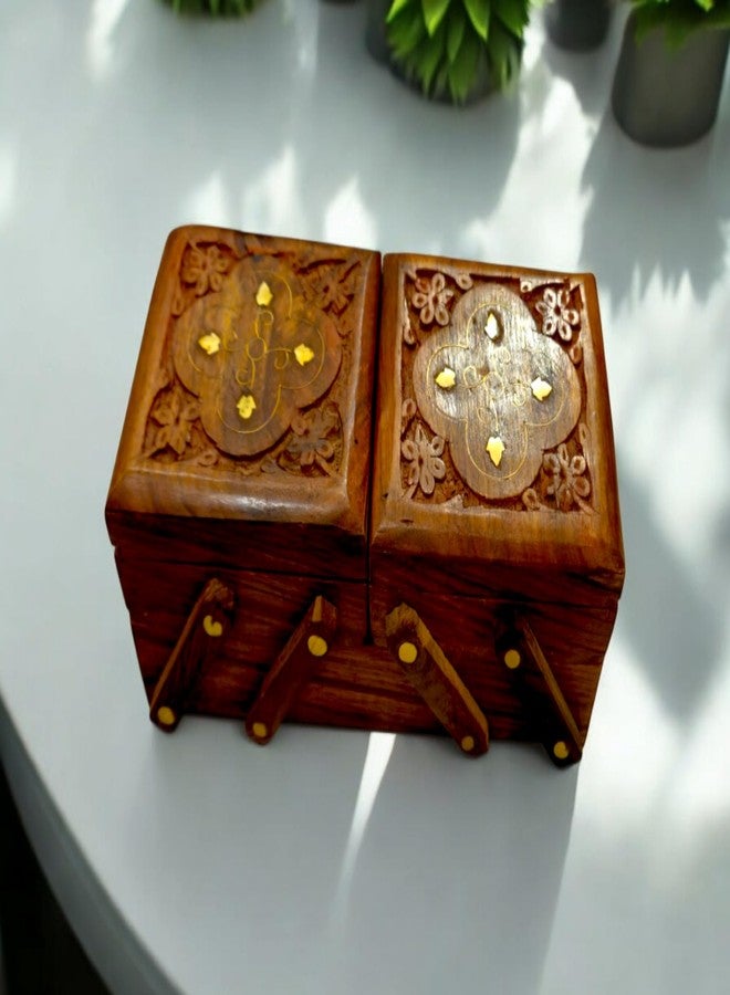Artisans Bazar Antique Sliding Wooden Jewellery Box (Brass n Carving) for Women/girls Flip Flap Handmade Gift,Best For Jewellery storage -8 Inches - Image 3