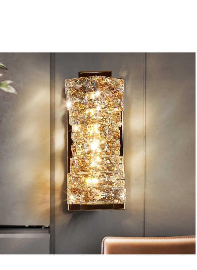 NOAEOU NOAEOU Crystal Wall Sconces,Modern Dimmable LED Wall Light Fixtures,Luxury Indoor Gold Wall Lamp for Living Room Bedroom Bathroom Hallway Doorway Stairway,Bedside,Tricolor Vanity Lighting Fixture  - Image 1