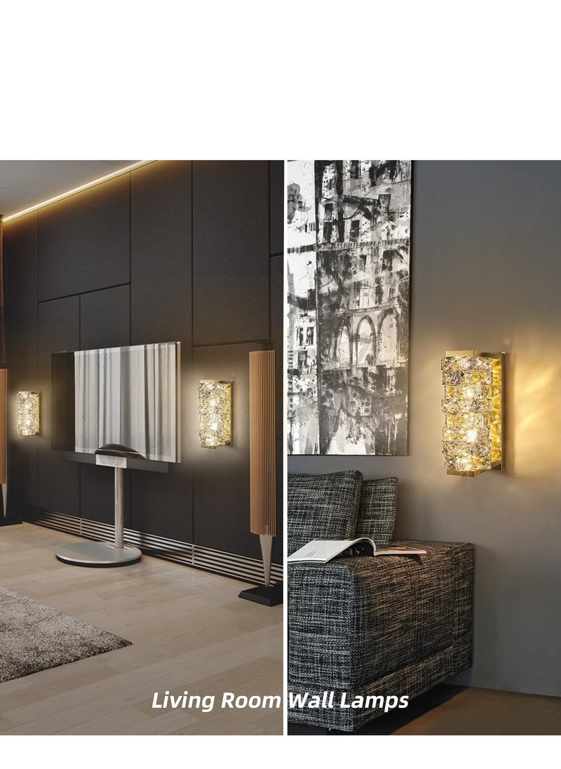 NOAEOU NOAEOU Crystal Wall Sconces,Modern Dimmable LED Wall Light Fixtures,Luxury Indoor Gold Wall Lamp for Living Room Bedroom Bathroom Hallway Doorway Stairway,Bedside,Tricolor Vanity Lighting Fixture  - Image 4