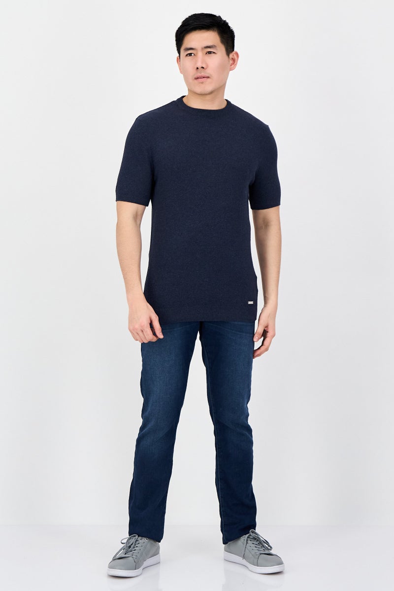 Threadbare Men Crew Neck Short Sleeve Knitted T-Shirt, Navy Blue - Image 4