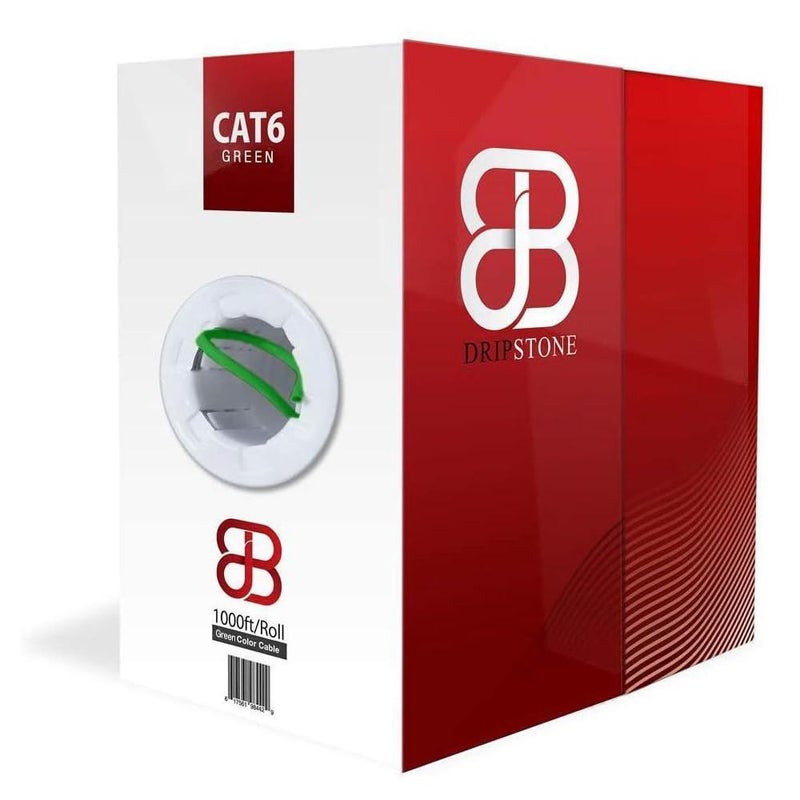 Dripstone CAT6 Ethernet Cable 1000ft Bulk Network LAN Wire 23AWG Solid UTP 550MHz HighSpeed Internet Cable Gaming Streaming Office Home Use Pull Box Cat6 Bulk Stable Connectivity Green
