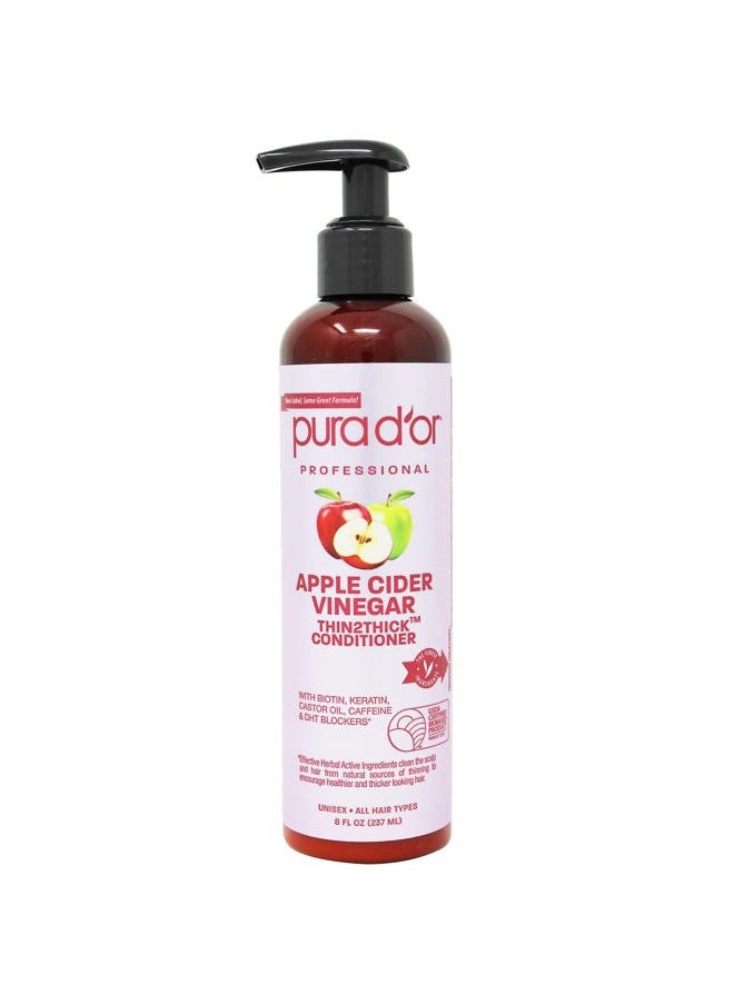 Pura d'or Apple Cider Vinegar Thin2Thick Conditioner (8oz) Biotin, Keratin, Caffeine, Castor Oil & Key Active Ingredients for All Hair Types, Men & Women 