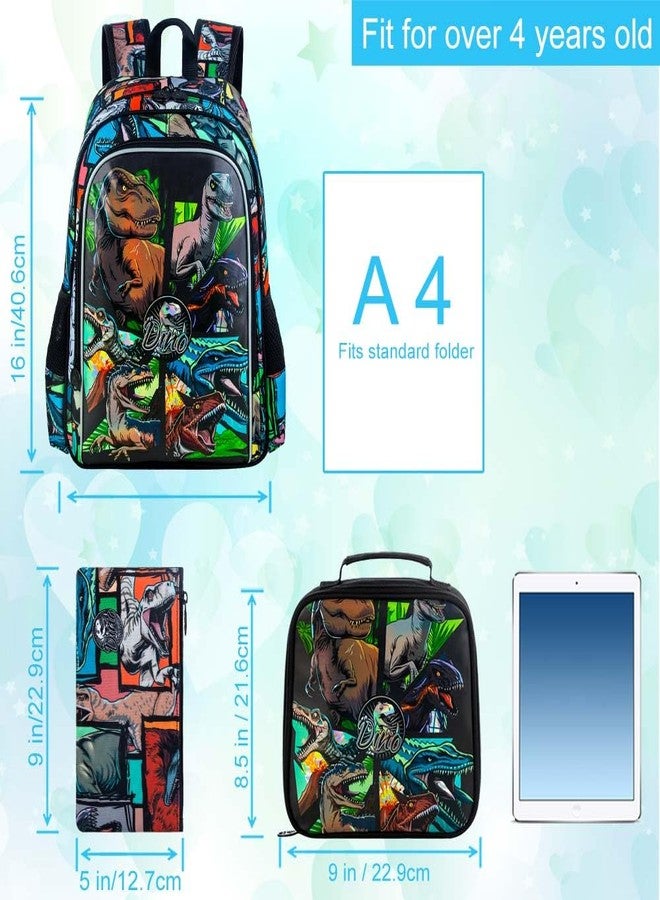 CCJPX 3PCS Kids Backpack for Boys, 16 Inch Dinosaur Water Resistant Preschool Backpacks, Elementary Kindergarten School Bookbag with Lunch Box for Toddler Travel - Image 4