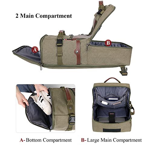 WITZMAN Travel Backpack for Men Women Carry on Luggage Backpack Canvas Rucksack Duffel bag with Shoe Compartment（A2021 Light green） - Image 5