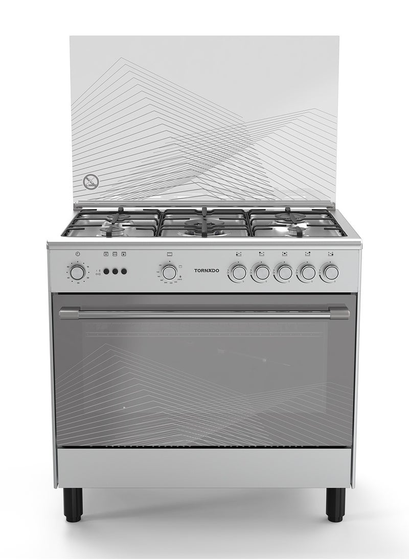 TORNADO 90x60cm Freestanding Cooker, Full Gas Cooking Range with 5 Burners, Automatic Ignition & Full Safety, Convection Fan &Cooling Fan, Stainless Steel Finish, Separate Knob 9T10BRC1X01SG  - Image 1
