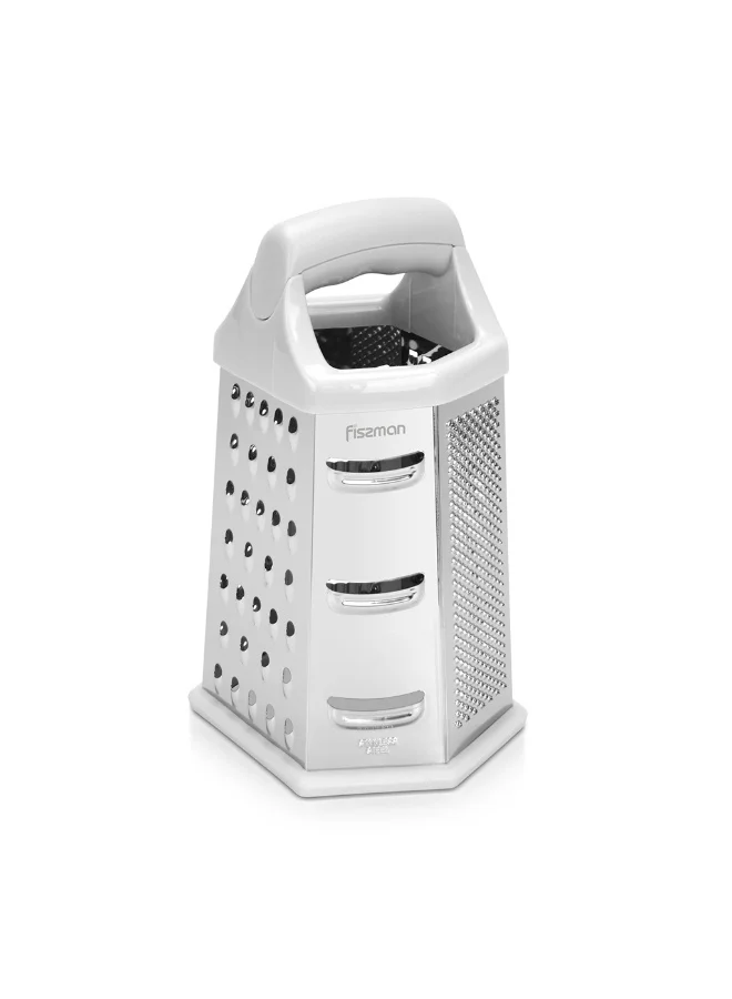 فيسمان 9-Inch with 6-Sided Stainless Steel Grater 24cm – Multipurpose Kitchen Tool for Cheese, Vegetables, Fruits, and Zest, Durable Sharp Blades for Everyday Food Preparation and Cooking Use