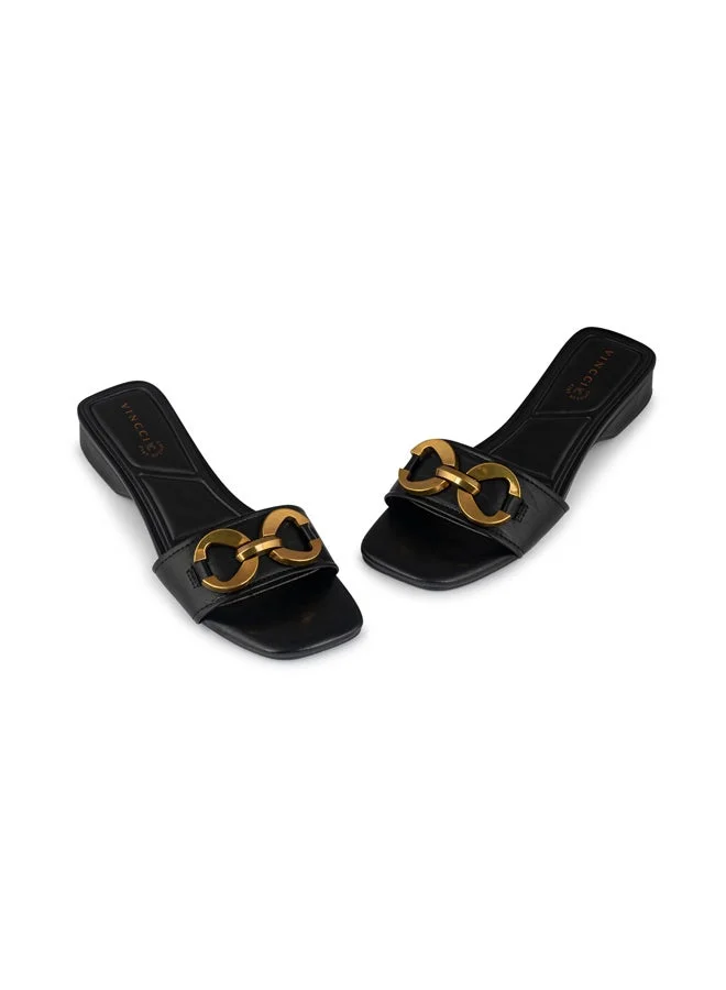 Vincci Black Women One Strap Low Heel Sandals for Women | Best Price UAE
