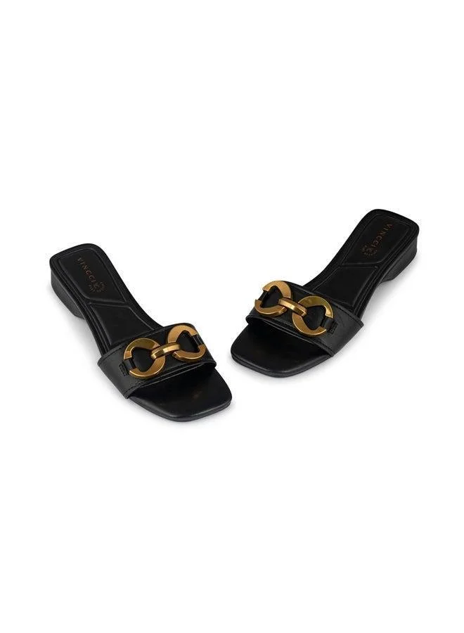 Vincci Black Women One Strap Low Heel Sandals for Women | Best Price UAE