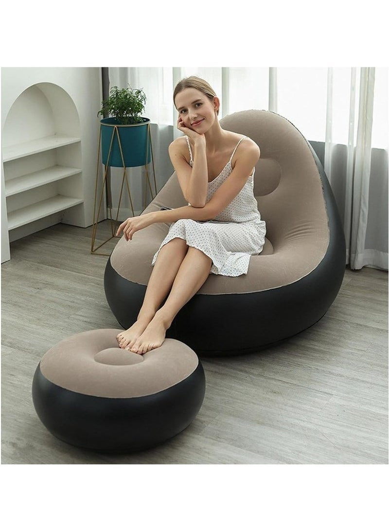 إلترازون 2 in 1 Inflatable Sofa Set with Footrest – Portable Folding Lazy Recliner Chair with Soft Flocked Surface – Comfortable Blow-Up Lounge Chair for Indoor & Outdoor Use – Ideal for Balcony, Camping, Backyard, Picnic, Pop-Up Events & Small Spaces  - Image 2