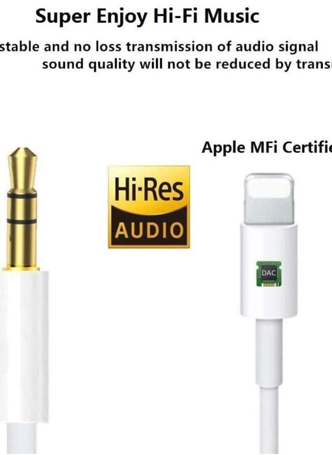 Belcompany - AUX Cord for iPhone, Lightning to 3.5mm Audio Cable 2Pack [Mfi Certified] iPhone Headphones Jack for iPhone 14 13 12 11 X XR XS 8 7 iPad iPod,Car Home Stereo, Speaker, Headphone - 3.3 ft, White - Image 1