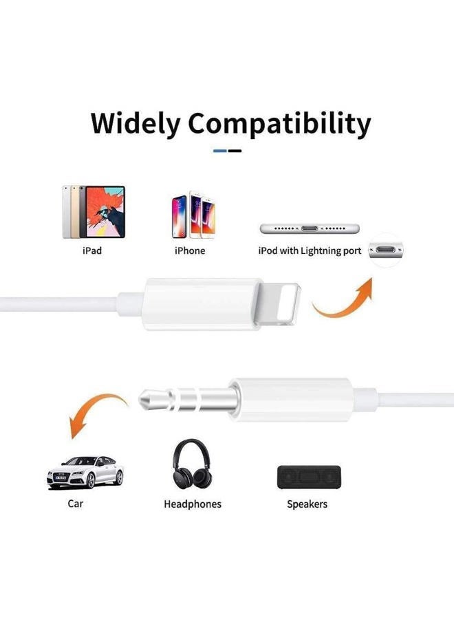 Belcompany - AUX Cord for iPhone, Lightning to 3.5mm Audio Cable 2Pack [Mfi Certified] iPhone Headphones Jack for iPhone 14 13 12 11 X XR XS 8 7 iPad iPod,Car Home Stereo, Speaker, Headphone - 3.3 ft, White - Image 1