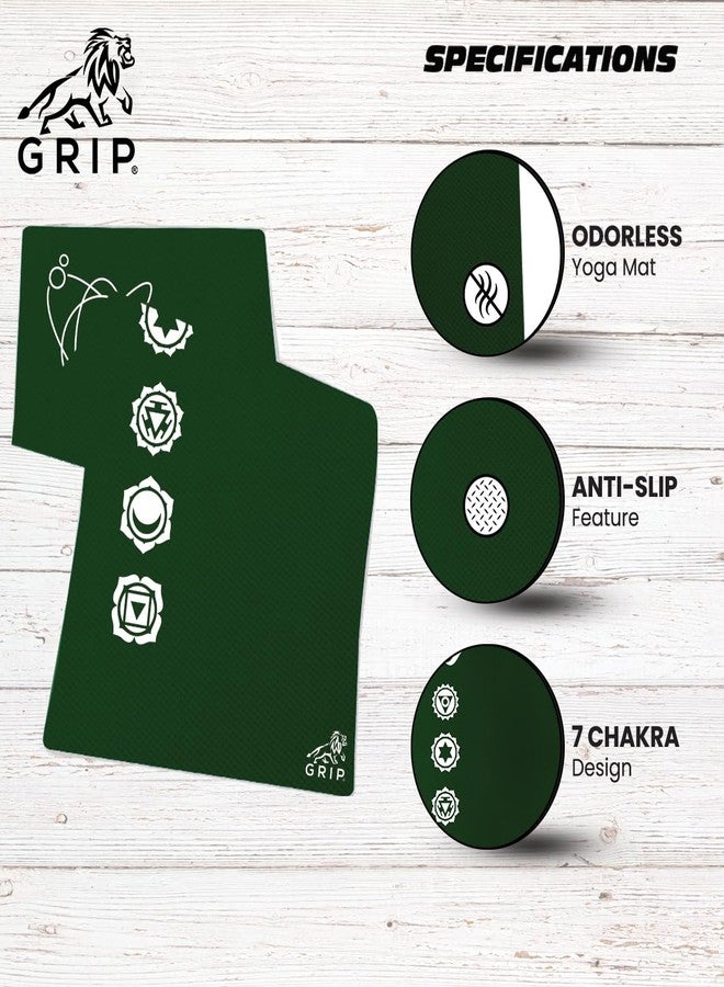Grip Yoga Mat | 36 x 75 Inches | 10mm Thick |7 Chakras Design | Anti-Slip | Home & Gym | Men & Women | Green Color - Image 5