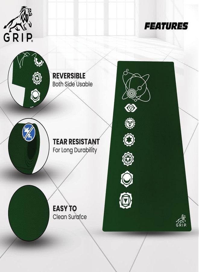 Grip Yoga Mat | 36 x 75 Inches | 10mm Thick |7 Chakras Design | Anti-Slip | Home & Gym | Men & Women | Green Color - Image 3