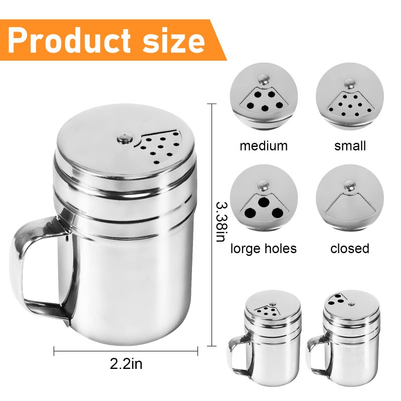 Dualshine 3Pcs Seasoning Bottle with Handle Stainless Steel Dredge Shaker Rub Spice with Holes Powdered Sugar Shaker with Lid Shaker Cooking Rotatable Cover for Spice Salt Shaker Dispenser  - Image 2