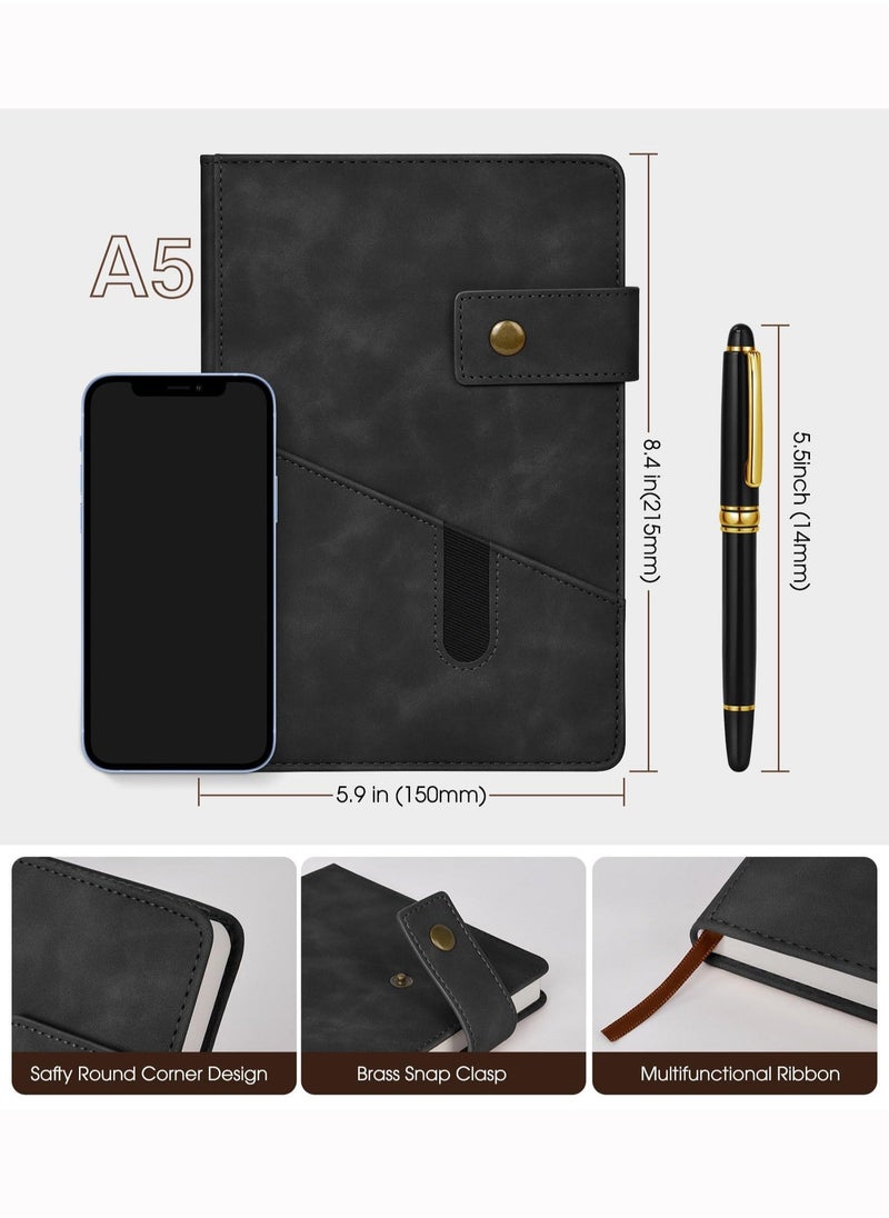 Merrystick Black A5 Lined Leather Journal Notebook,Personalized Hardcover Journal Set with Pen u0026 Gift Box,200 s 100 gsm Thick Ruled Paper Daily Diary for Men Women School,Travel,Business,Work,Home Writing - Image 2