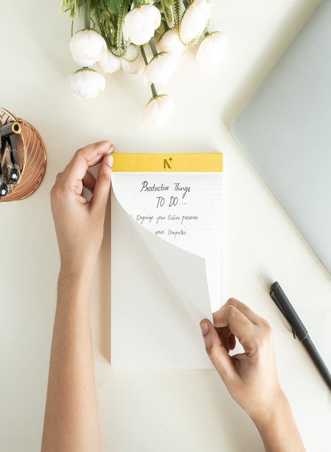 NEORAH - A5 Note Pad/Memo Book | Pack of 2 |Dotted pages | 120 Gsm | 64 Tear Off Sheets / 128 Pages | Legal Writing Pad, Office Note Pad - Things to Do | Scribbling Pad |Notepad For Writing - Yellow - Image 3
