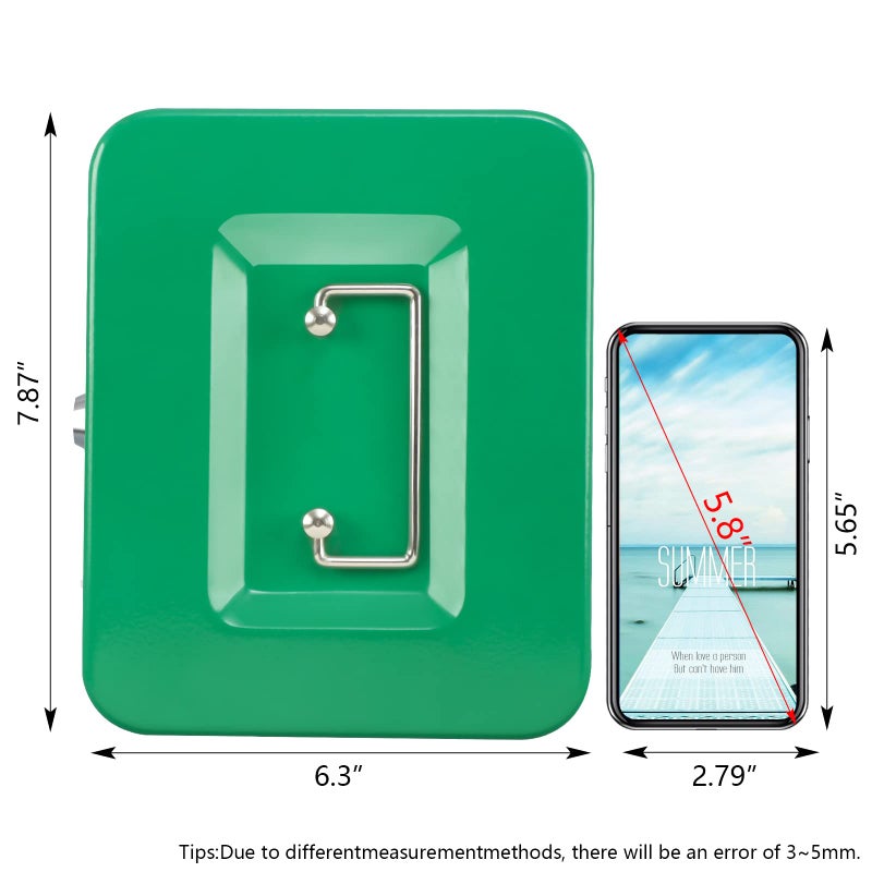 KYODOLED Medium Cash Box with Money Tray,Small Safe Lock Box with Key,Cash Drawer,7.87"x 6.30"x 3.54" Green Medium - Image 2