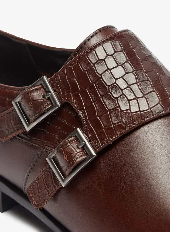 دوتشيني Men's Textured Slip-On Monk Shoes with Buckle Closure