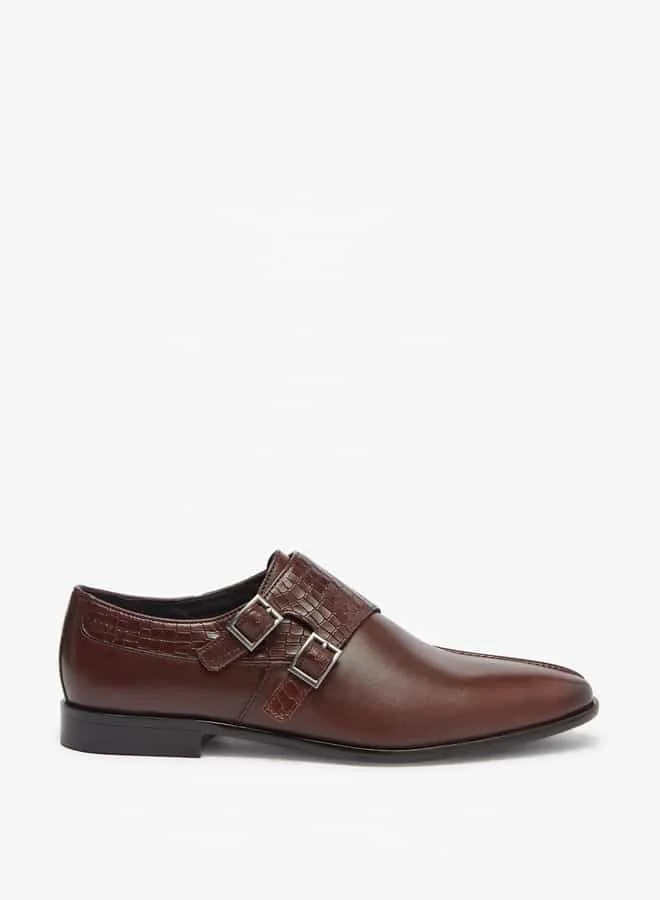 دوتشيني Men's Textured Slip-On Monk Shoes with Buckle Closure