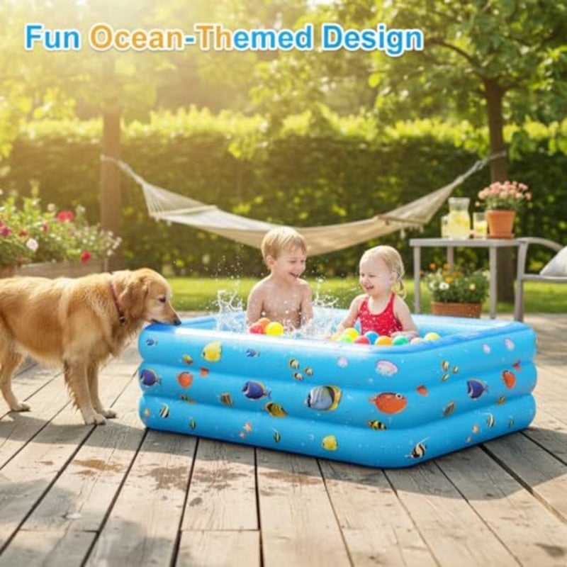 Inflammable Pool, Ocean Life Pool For Kid, 130x 85x 50Cm Toddler, Adult Thickened Family Swimming Pool - Image 2