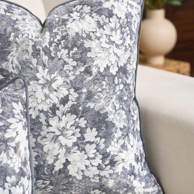 Alerfa Grey Neutral Floral Pillow Cover 20 x 20 Inch, Vintage Chenille Square Couch Pillow Cover Soft Decorative Farmhouse Accent Pillowcase for Living Room Bedroom - Image 3