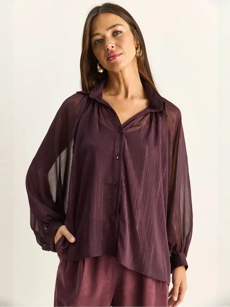 Bianco Lucci LUCCI Loose Cotton Chiffon Shirt
