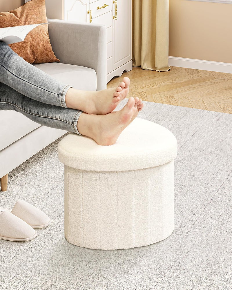 B FSOBEIIALEO Storage Ottoman Cube, Heart Shaped Ottomans with Storage Foot Stool Footrest for Lving Room, Boucle Ottoman Seat for Dorm Room,Faux Teddy Fur, White 15"x15"x15" - Image 5