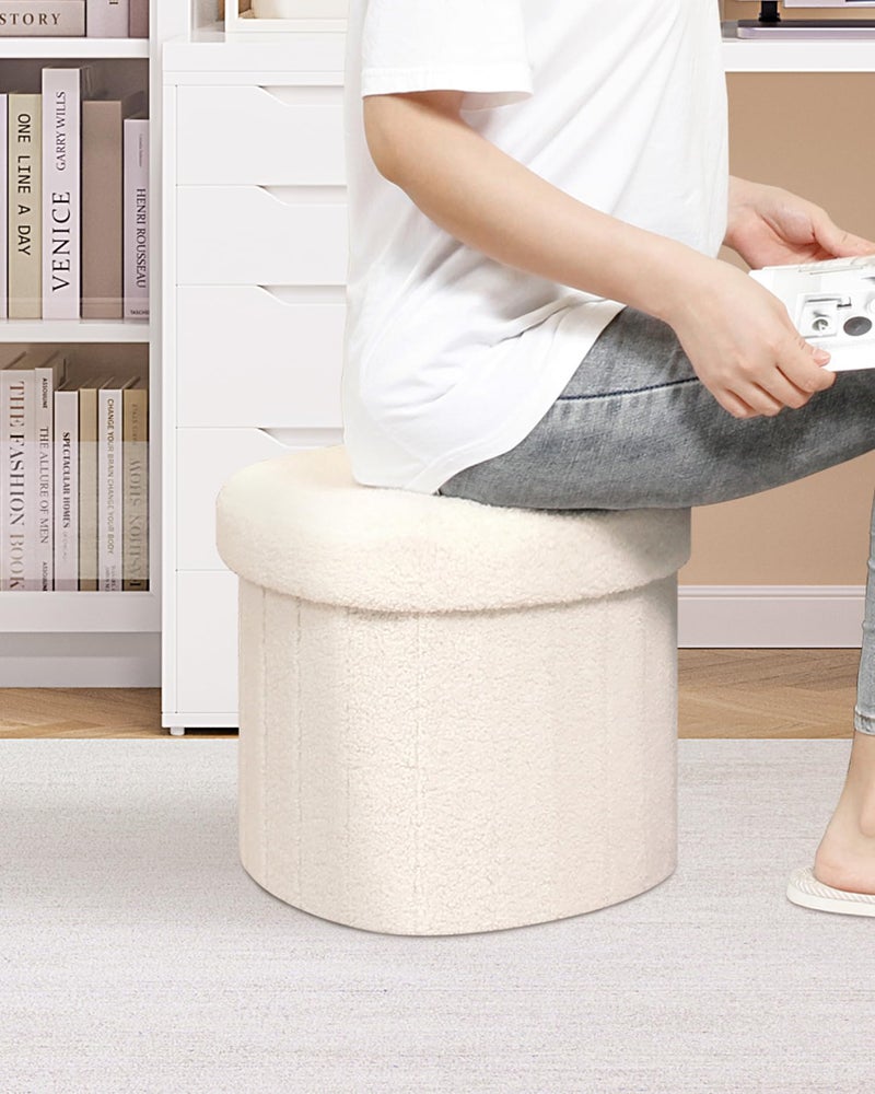 B FSOBEIIALEO Storage Ottoman Cube, Heart Shaped Ottomans with Storage Foot Stool Footrest for Lving Room, Boucle Ottoman Seat for Dorm Room,Faux Teddy Fur, White 15"x15"x15" - Image 3
