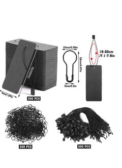 SYOSI 300 Set Black Price Tags with Elastic String and Safety Pins Custom Clothing Tags Black Kraft Paper Hang Tags String Product Tags for Clothes Crafts Display (1.57" x 3.54")  - Image 2