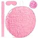 Adecortalk Pink Round Blank Pinata Circle Folding Pinata with Bat Stick Blindfold Confetti for Kids Birthday Wedding Celebration Baby Shower Carnival Party Supplies13 x 13 x 315 Inches - Image 2