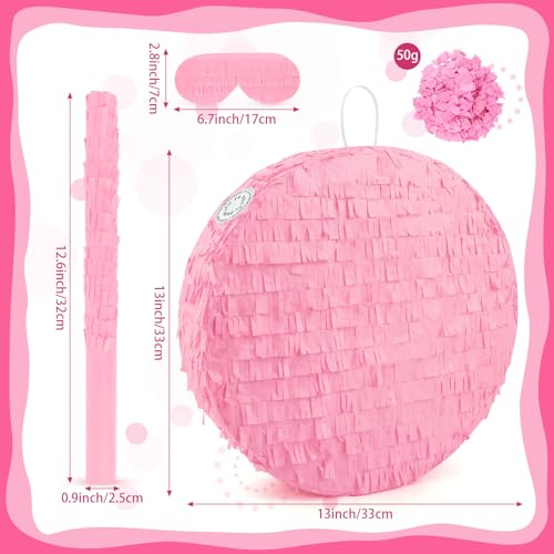 Adecortalk Pink Round Blank Pinata Circle Folding Pinata with Bat Stick Blindfold Confetti for Kids Birthday Wedding Celebration Baby Shower Carnival Party Supplies13 x 13 x 315 Inches - Image 5