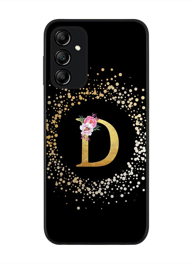 Stylizedd Rugged Black edge case for Samsung Galaxy A14 / A14 5G, Slim fit Thin Cover- Custom Monogram Initial Letter Floral Pattern Alphabet - D (Black) - Image 1