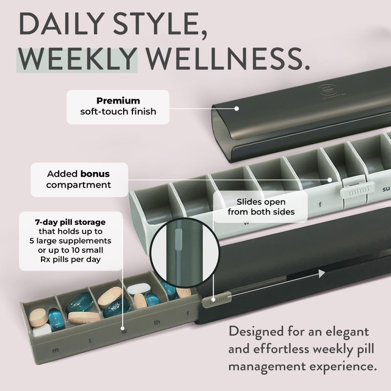 Mimi Medcessories - Pretty Pill Box Set - Stylish & Compact Daily Pill Organizer, Medication Pill Case, Pill Container for Vitamin Management, Pill Holder, Travel Essentials for Women & Men - Steele - Image 2