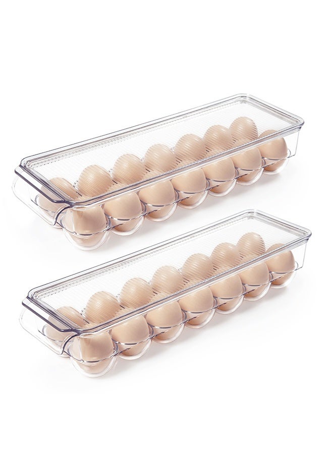 Egg Holder for Refrigerator 2 Pack, Plastic Egg Storage Container, Stackable Egg Tray with Lid, Clear Fridge Storage Container, Holds 14 Eggs - Image 2