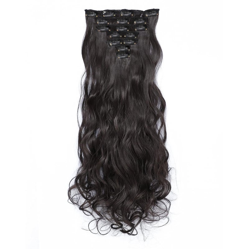 SWACC Women 20 Inches Curly Full Head 7 Separate Pieces Heat Resistance Synthetic Hair Clip in Hair Extensions Dark Brown4