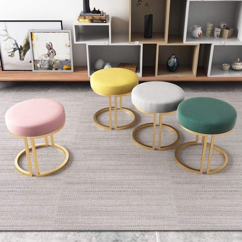 Generic Indian Decor. 45964 Stools, Bedroom Vanity Stool Dressing Table Stool with Golden Iron Base Makeup Stool Upholstered Small Round Stool Seat, 40 X 45Cm,Gray - Image 3