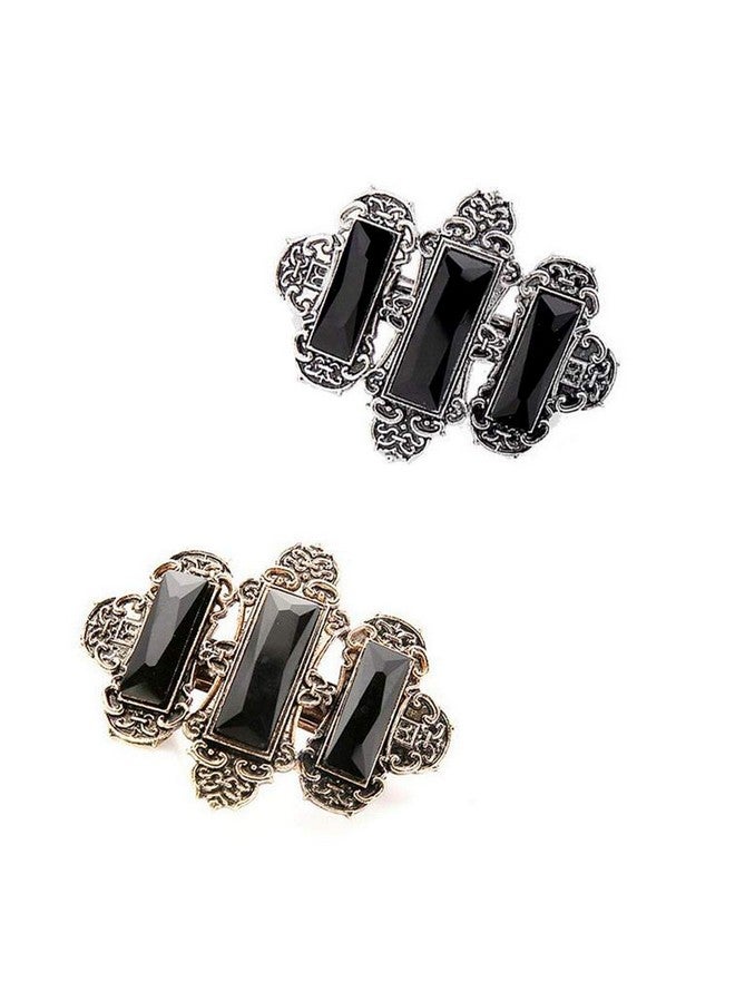 سوبيربليس 2 قطعة مشابك شعر نسائية مصنوعة يدويًا من الكريستال الطبيعي دبابيس شعر معدنية بأنماط فرنسية مشابك شعر إكسسوار للشعر (أسود) - Image 1