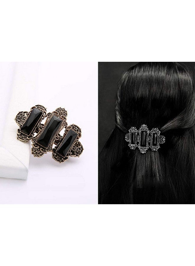 سوبيربليس 2 قطعة مشابك شعر نسائية مصنوعة يدويًا من الكريستال الطبيعي دبابيس شعر معدنية بأنماط فرنسية مشابك شعر إكسسوار للشعر (أسود) - Image 4