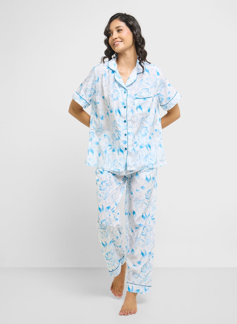 Ginger Floral Print Shirt & Pyjama  Set  - Image 1