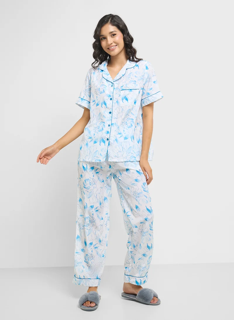 Ginger Floral Print Shirt & Pyjama  Set