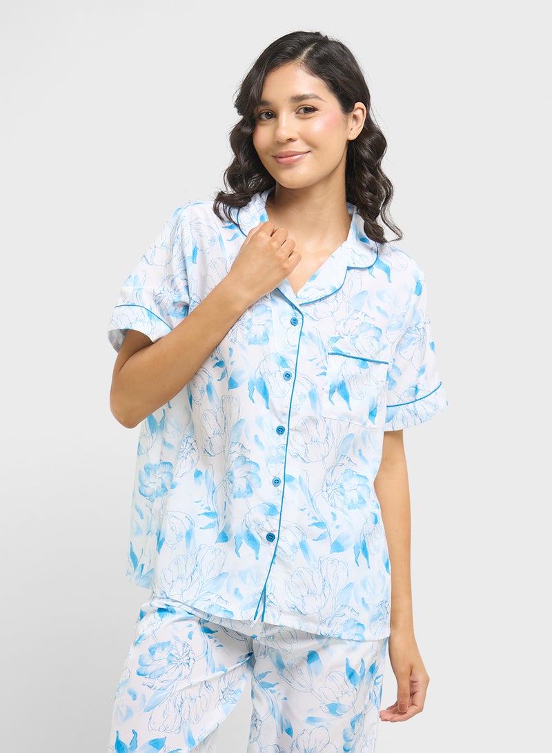 Ginger Floral Print Shirt & Pyjama  Set  - Image 3
