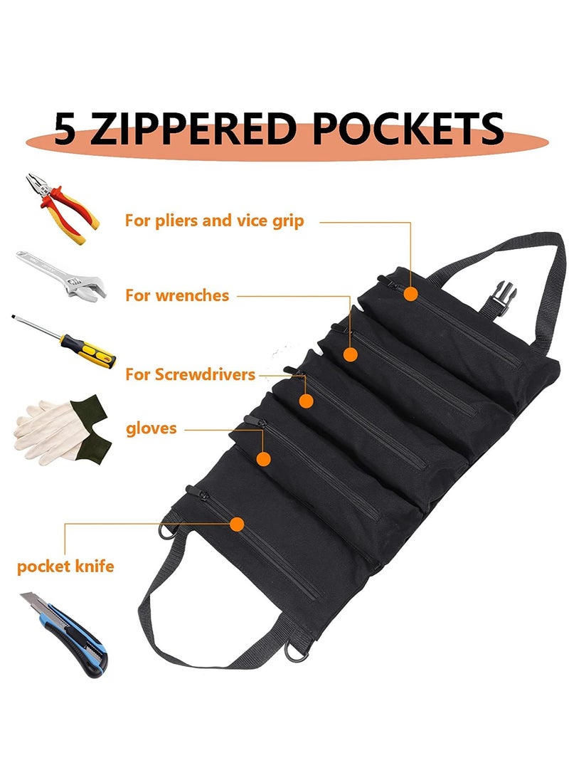 Excefore - Tool Roll, Small Tool Bag With Detachable Pouches,Canvas Tool Bags,Small Tool Bag,Heavy Duty Roll Up Tool Bag With 5 Tool Pouches,Wrench Roll Tool Roll Organizers For Mechanic, Carpenter, Electrician - Image 1