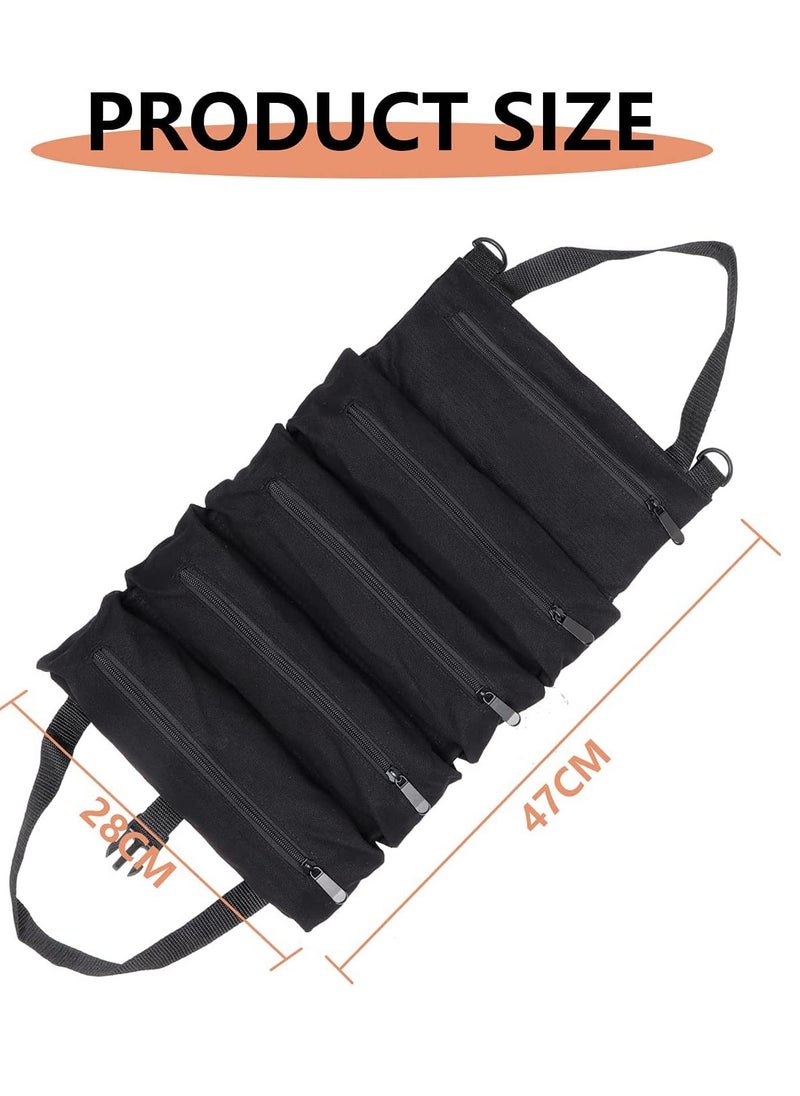 Excefore - Tool Roll, Small Tool Bag With Detachable Pouches,Canvas Tool Bags,Small Tool Bag,Heavy Duty Roll Up Tool Bag With 5 Tool Pouches,Wrench Roll Tool Roll Organizers For Mechanic, Carpenter, Electrician - Image 1