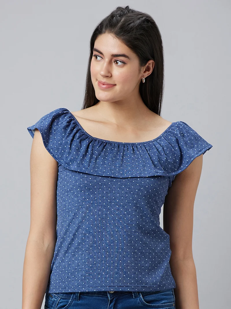 Women Polka Dots Printed Ruffles Top