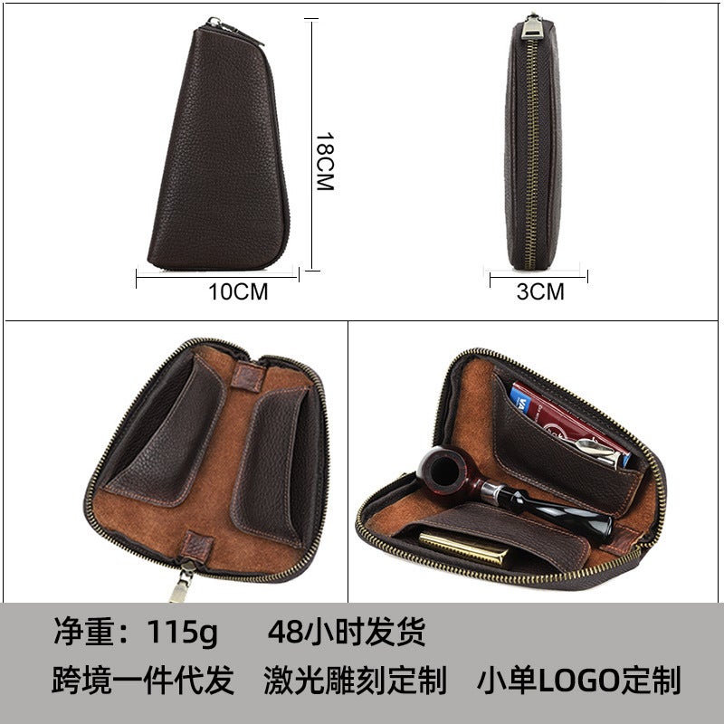 حقيبة أنبوب التبغ الجلدية المحمولة من جلد البقر المجفف العتيق الجديدة - Image 5