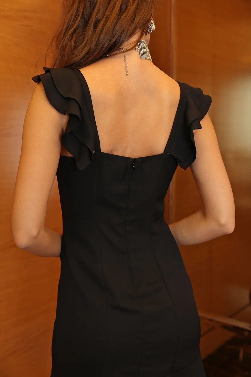 Virgio Crepe Corsets Dinnerwear Mini Dresses With Ruffle Hem for Women
