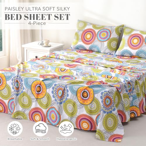 Bedlifes Queen Sheet Set Ultra Soft, Breathable, Silky Flower Deep Pocket 100% Microfiber Bedding, 4 Piece Queen Size Mandala Patterned - Image 2