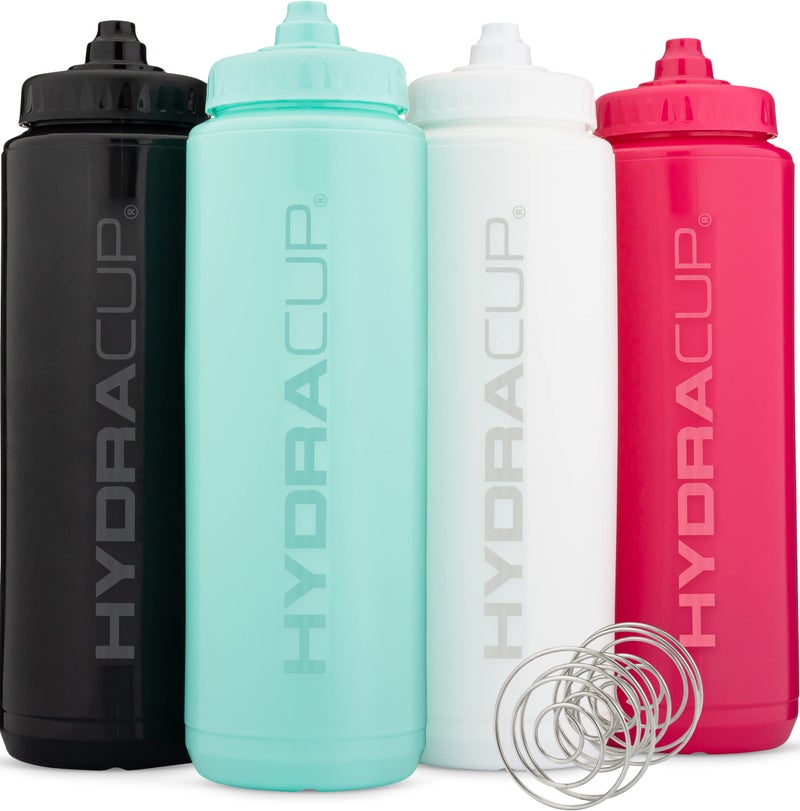 Hydra Cup Sport [4 Pack] 32 oz Squeeze Water Bottles  Fast Flow Sports Water Bottle with Ball Blender Whisk  Bike & Cycling Water Bottle  Travel To Go  BPA Free (Bright Colors) - Image 1